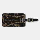 Étiquette À Bagage Golden chain glamour leopard cheetah (Devant horizontal)