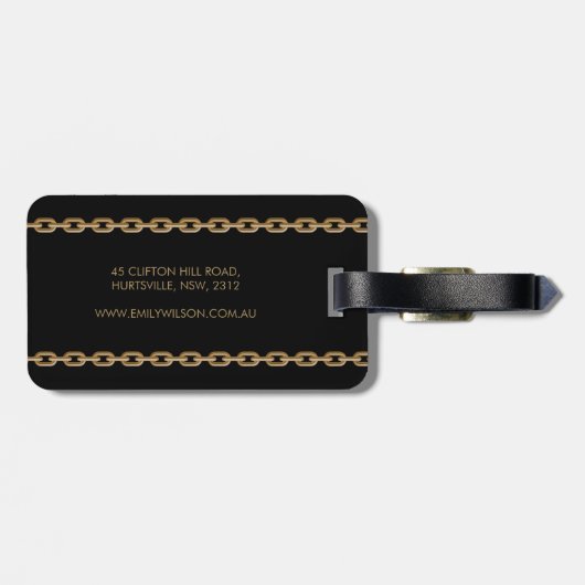 Étiquette À Bagage Golden chain glamour leopard cheetah (Dos horizontal)