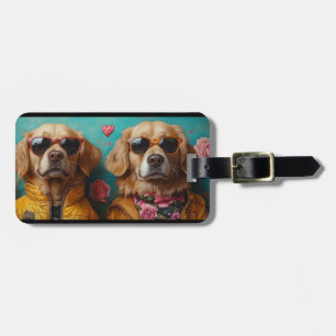Étiquette À Bagage Golden Retriever avec des roses de cœur pour la Sa