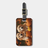 Étiquette À Bagage Golden Retriever Puppy Automne Citrouille de plais (Devant Vertical)