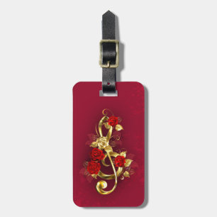 Étiquette À Bagage Golden Treble Clef avec fleurs Roses
