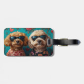 Étiquette À Bagage Goldendoodle avec coeur Roses Saint-Valentin (Dos horizontal)