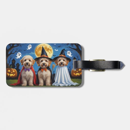 Étiquette À Bagage Goldendoodle Chiens Citrouille Halloween Funny (Dos horizontal)