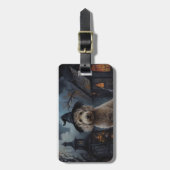 Étiquette À Bagage Goldendoodle Citrouille Halloween effrayant (Devant Vertical)