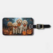 Étiquette À Bagage Goldendoodle Halloween Éffrayant (Devant horizontal)