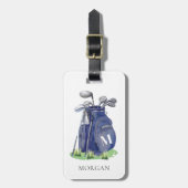 Étiquette À Bagage Golf Monogramme Bleu Marine (Devant Vertical)