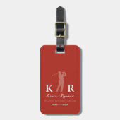 Étiquette À Bagage Golf Player Cool Classy Monogram Red (Devant Vertical)