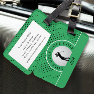 Étiquette À Bagage Golf Voyage Golfeur Homme Silhouette Vert Noir
