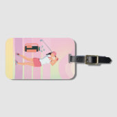 Étiquette À Bagage Golf Woman est sur arrière - plan rose (Devant Horizontal)