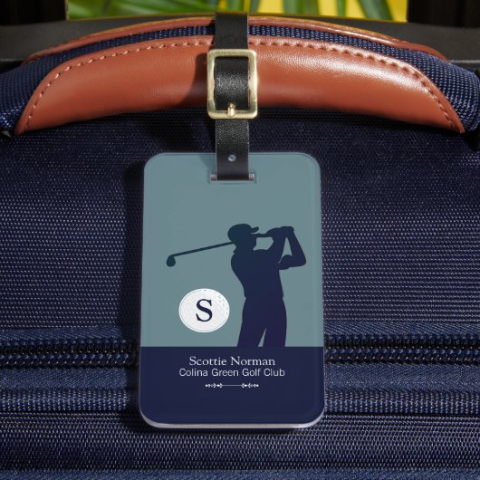 Étiquette À Bagage Golfer Man avec Golf Club bleu (Insitu Rectoal 2)