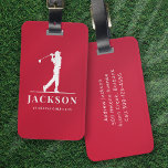Étiquette À Bagage Golfeur de Monogramme Personnalisé Rouge<br><div class="desc">Ce design est composé d'un golfeur qui balance un club et de deux champs de texte que vous pouvez utiliser pour le personnaliser - peut-être avec un nom et une équipe de golf ou un club.</div>