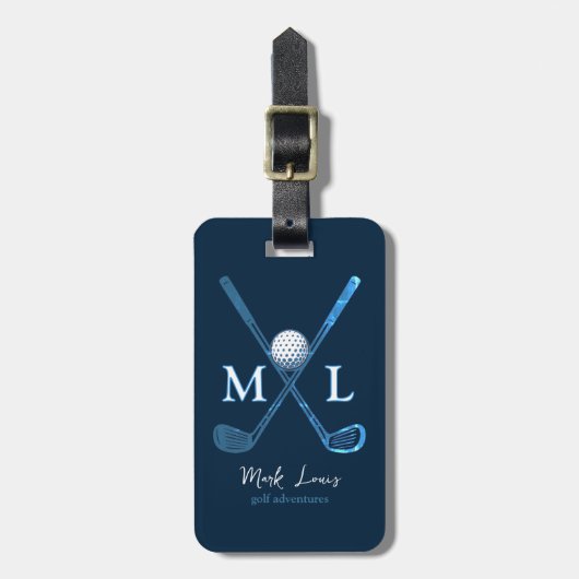 Étiquette À Bagage Golfeur monogramme DeepBlue personnalisé (Devant Vertical)