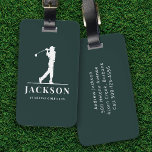 Étiquette À Bagage Golfeur Monogramme Personnalisé Vert<br><div class="desc">Ce design est composé d'un golfeur qui balance un club et de deux champs de texte que vous pouvez utiliser pour le personnaliser - peut-être avec un nom et une équipe de golf ou un club.</div>