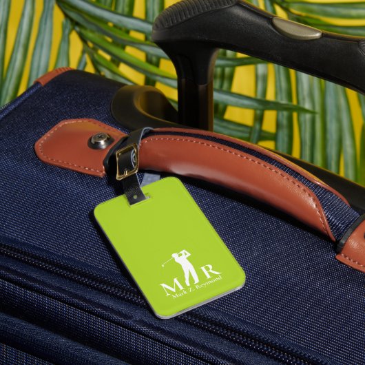 Étiquette À Bagage Golfeur Monogramme Vert Citron (Insitu Rectoal 1)