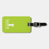 Étiquette À Bagage Golfeur Monogramme Vert Citron (Devant horizontal)
