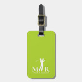 Étiquette À Bagage Golfeur Monogramme Vert Citron (Devant Vertical)