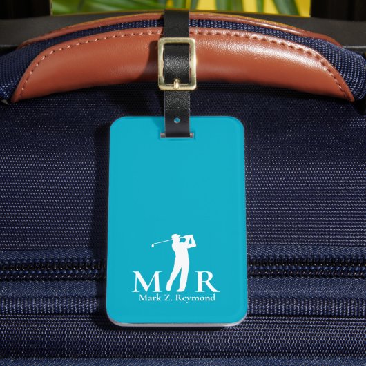 Étiquette À Bagage Golfien Bleu Monogrammé Azur (Insitu Rectoal 2)