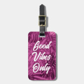 Étiquette À Bagage Good Vibes Girly Tropical Purple Feuilles (Devant Vertical)