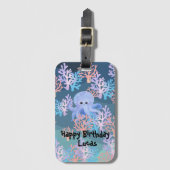 Étiquette À Bagage gosses pieuvre magique sous le dégradé bleu marine (Devant Vertical)