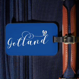 Étiquette À Bagage Gotland Drapeau Design de script de coeur, Suède