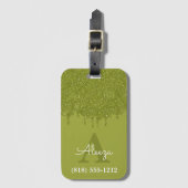 Étiquette À Bagage Gouttes de paillettes de monogramme vert olive (Devant Vertical)