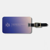 Étiquette À Bagage Gradient Faux Rose Gold et Navy Blue Monogram (Devant horizontal)
