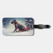 Étiquette À Bagage Grand Dane Noël hiver neige (Dos horizontal)