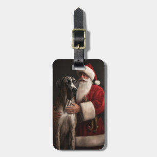 Étiquette À Bagage Grand Danois avec le Père Noël Noël Festif