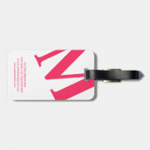 Étiquette À Bagage Grand Initial | Typographie Moderne | Rose (Dos horizontal)