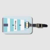 Étiquette À Bagage Grand phare bleu et blanc Personnalisé (Devant Horizontal)