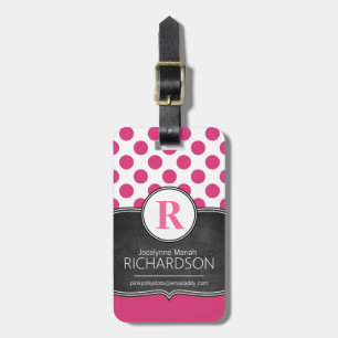 Étiquette À Bagage Grand pois de rose de monogramme