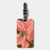 Étiquette À Bagage Grande Fleur rose avec Arrière - plan rouge profon (Devant Vertical)