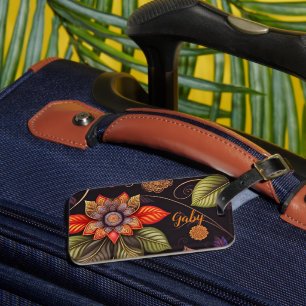 Étiquette À Bagage grandes fleurs avec ornements motif noble