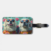 Étiquette À Bagage Grands Pyrénées avec coeur Roses Saint-Valentin (Dos horizontal)