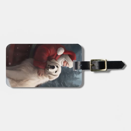 Étiquette À Bagage Grands Pyrénées avec Noël Festif du Père Noël (Devant horizontal)