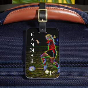 Étiquette À Bagage Graphique de football, Hannah, Bag Tag