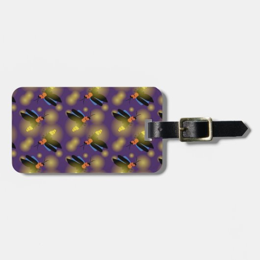 Étiquette À Bagage Graphique de lucioles sur violet (Devant horizontal)