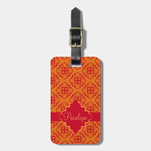 Étiquette À Bagage Graphique marocain rouge orange arabe (Devant Vertical)
