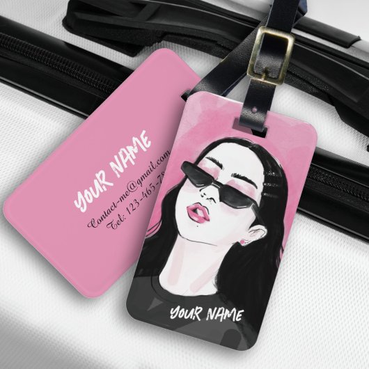Étiquette À Bagage Graphique moderne sur mesure à la mode Noir rose