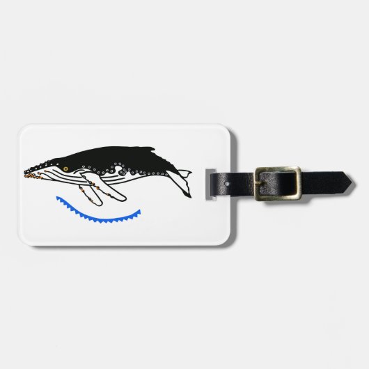 Étiquette À Bagage Graphisme - BALEINE À Bosse - Faune - Bleu - (Devant horizontal)
