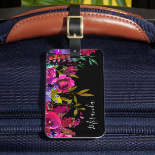 Étiquette À Bagage Gras Boho Floral Personnalisé Monogramme