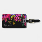 Étiquette À Bagage Gras Boho Floral Personnalisé Monogramme (Devant horizontal)