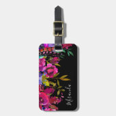 Étiquette À Bagage Gras Boho Floral Personnalisé Monogramme (Devant Vertical)