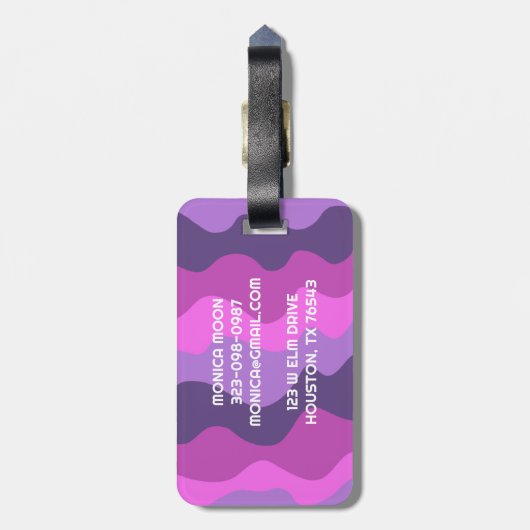 Étiquette À Bagage Gras Moderne Simple Grille Vagues Rose Violet CUST (Dos Vertical)