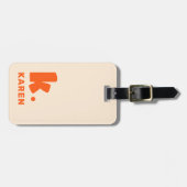 Étiquette À Bagage Gras monogramme initial et nom orange (Devant horizontal)