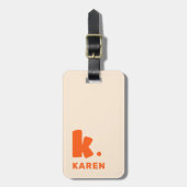 Étiquette À Bagage Gras monogramme initial et nom orange (Devant Vertical)