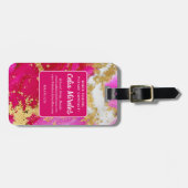 Étiquette À Bagage Gras Rose Chaud Marbre Rouge Blanc Faux Or Flakes (Devant horizontal)