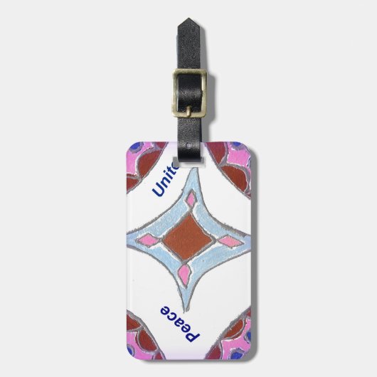 Étiquette À Bagage "Gratitude Peace Love Unite" Mandala Art Imprimer (Devant Vertical)