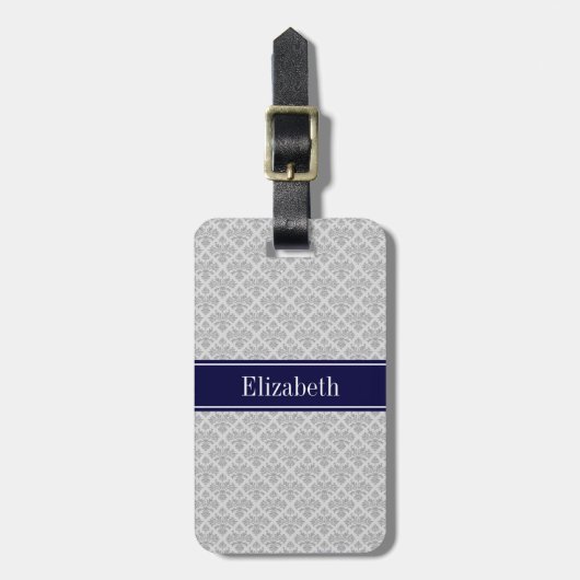 Étiquette À Bagage Gray on Gray Damask #3 (Devant Vertical)