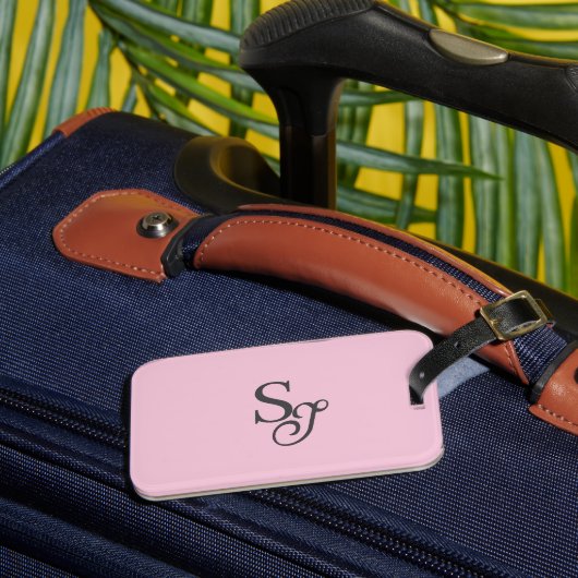 Étiquette À Bagage Gray script initial monogram pink (Insitu Rectoal 3)